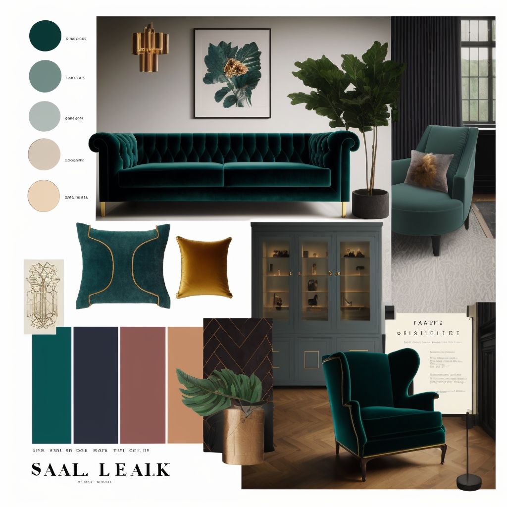 Art Deco Living Room Extravaganza: Gold, Black & Emerald Green