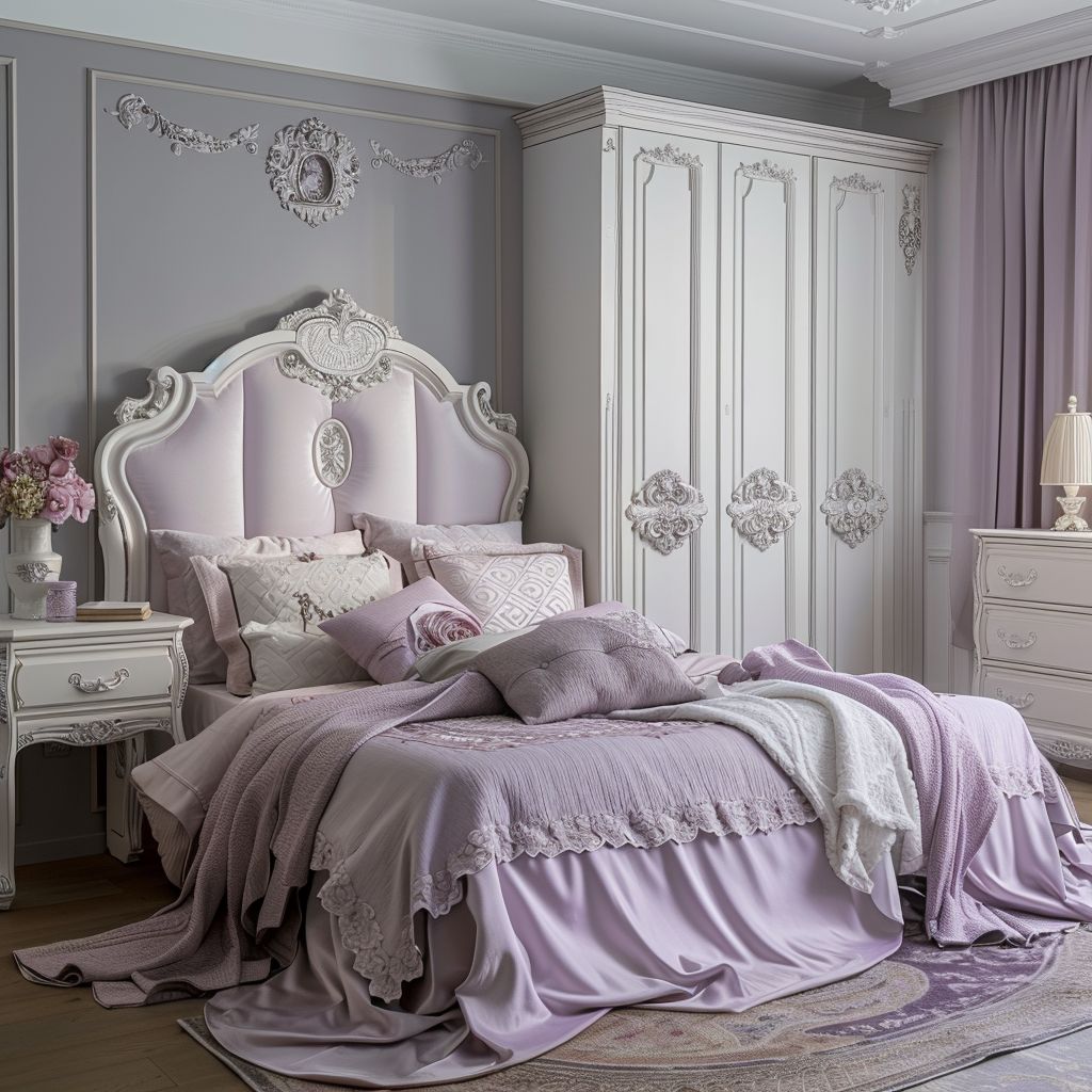 Victorian Bedroom: Lavender, Pink & Grey Elegance