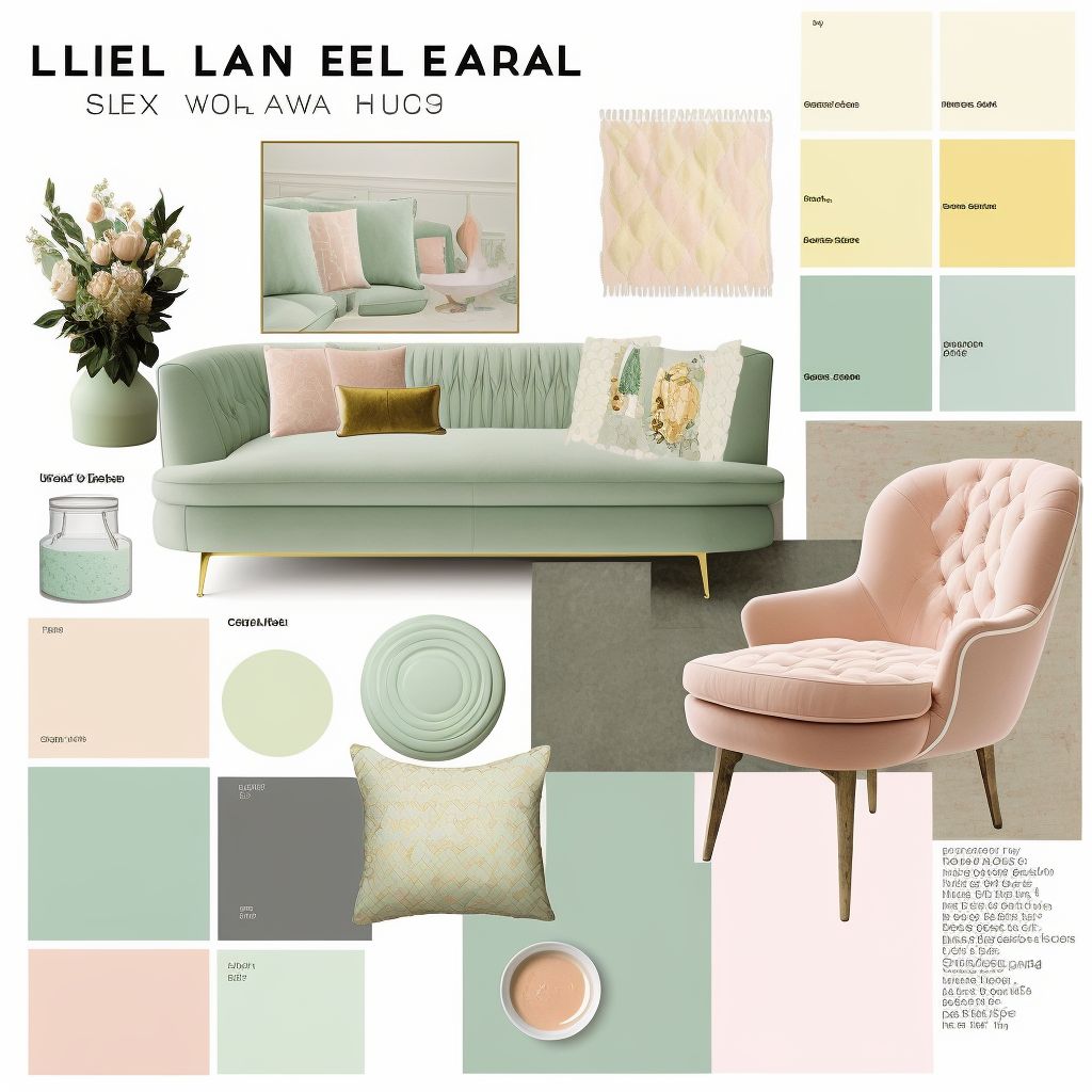 Modern Living Room Serenity: Mint Green, Light Yellow & Peach