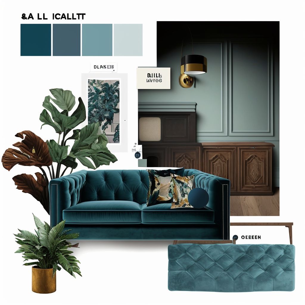 Modern Living Room Artistry: Grey, Blue & Teal Fusion