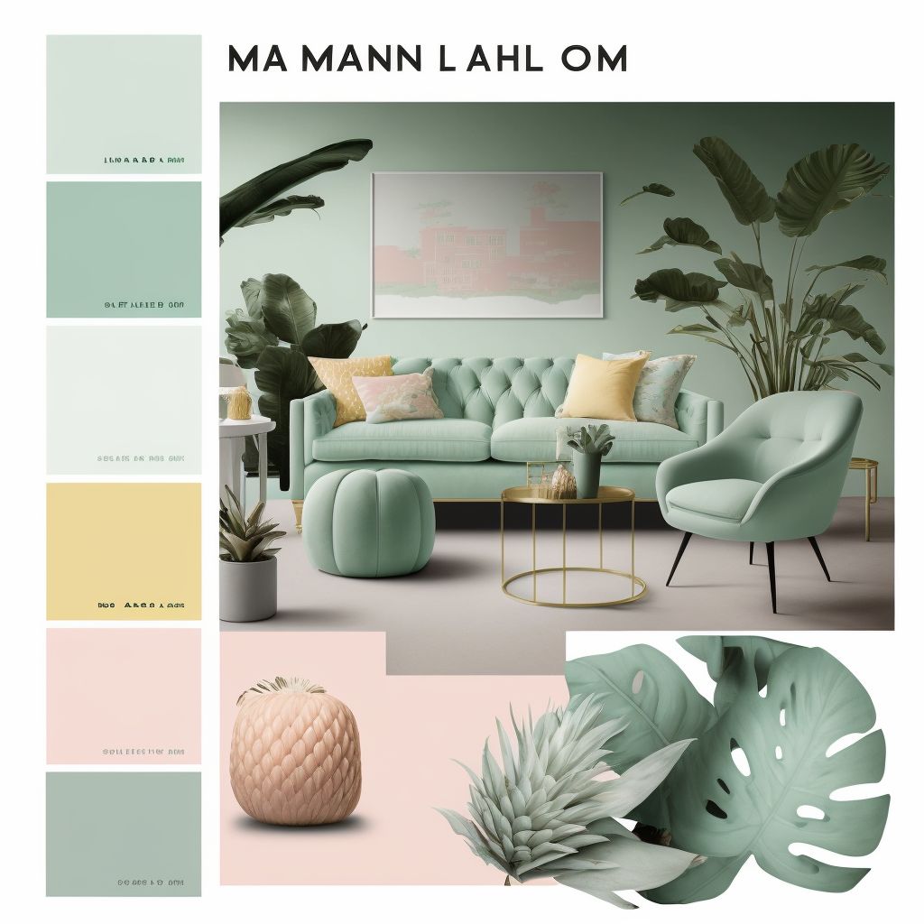 Modern Mint Living Room: Fresh Peach & Light Yellow Vibes