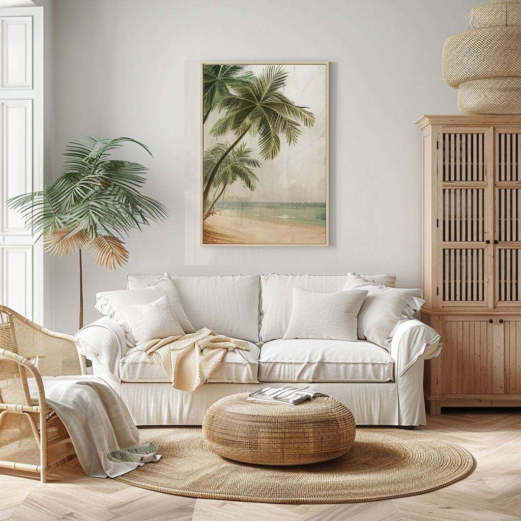 Tropical Living Room: White, Beige, & Light Brown Elegance