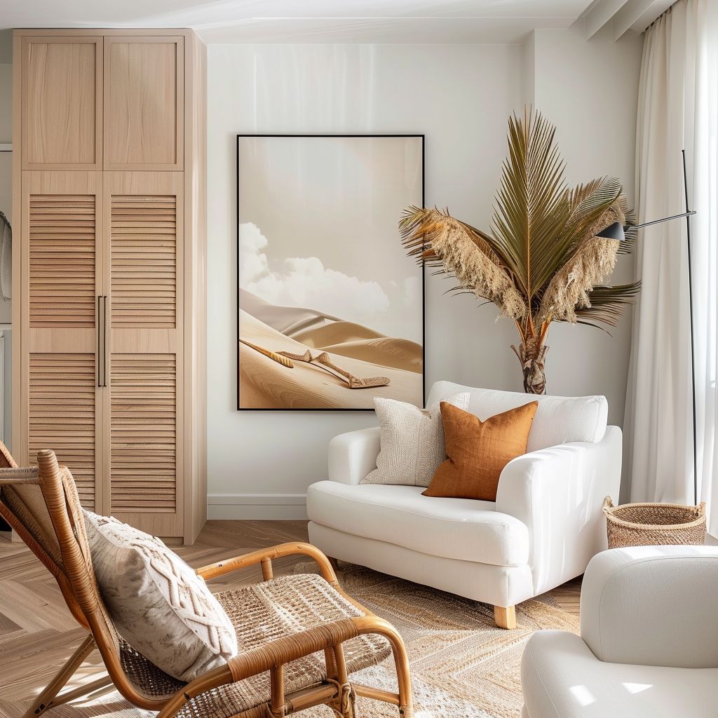 Tropical Living Room: Serene Whites & Earthy Tones