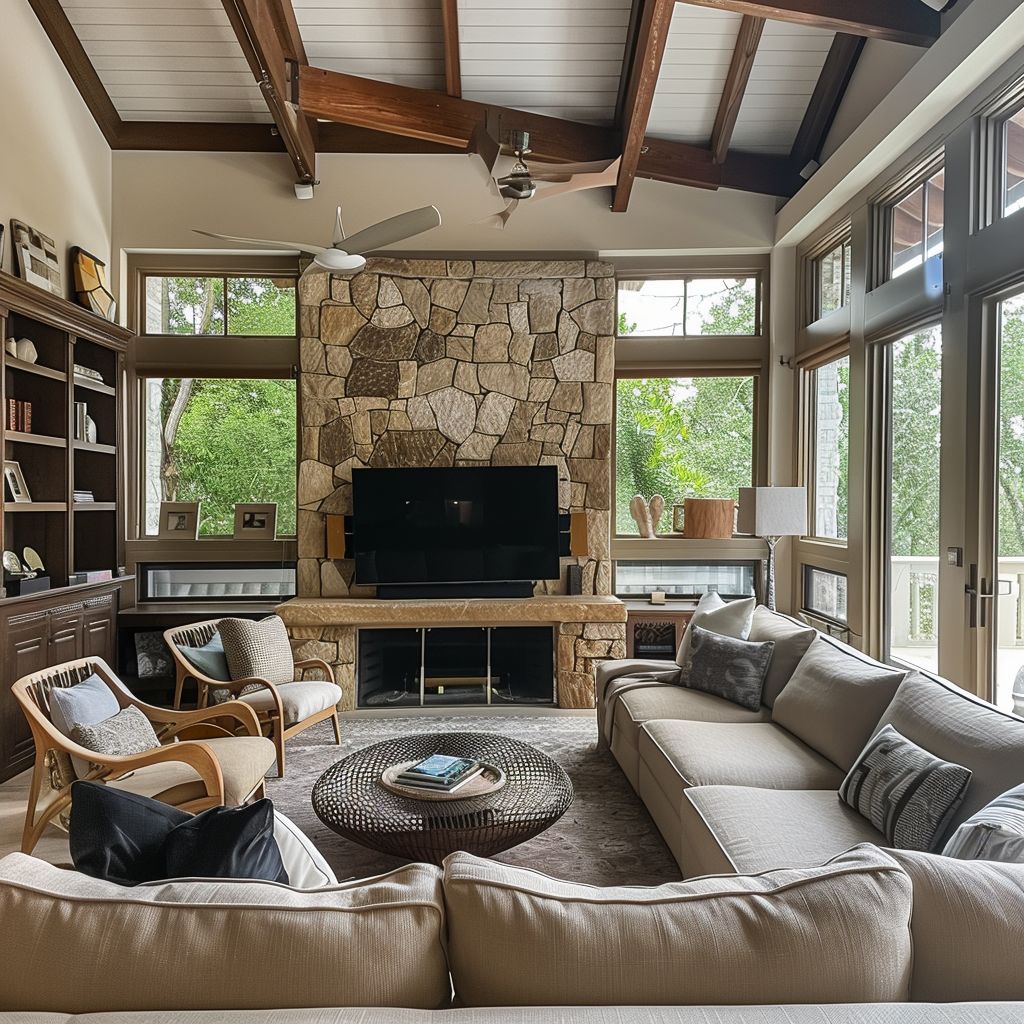 Transitional Living Room Design with Tan, Beige, and Ivory Hues