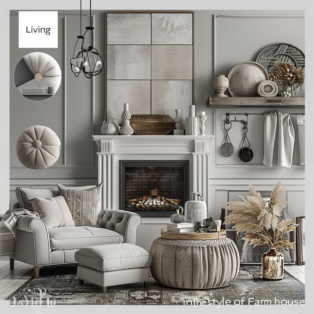 Farmhouse Living Room: White & Grey Elegance