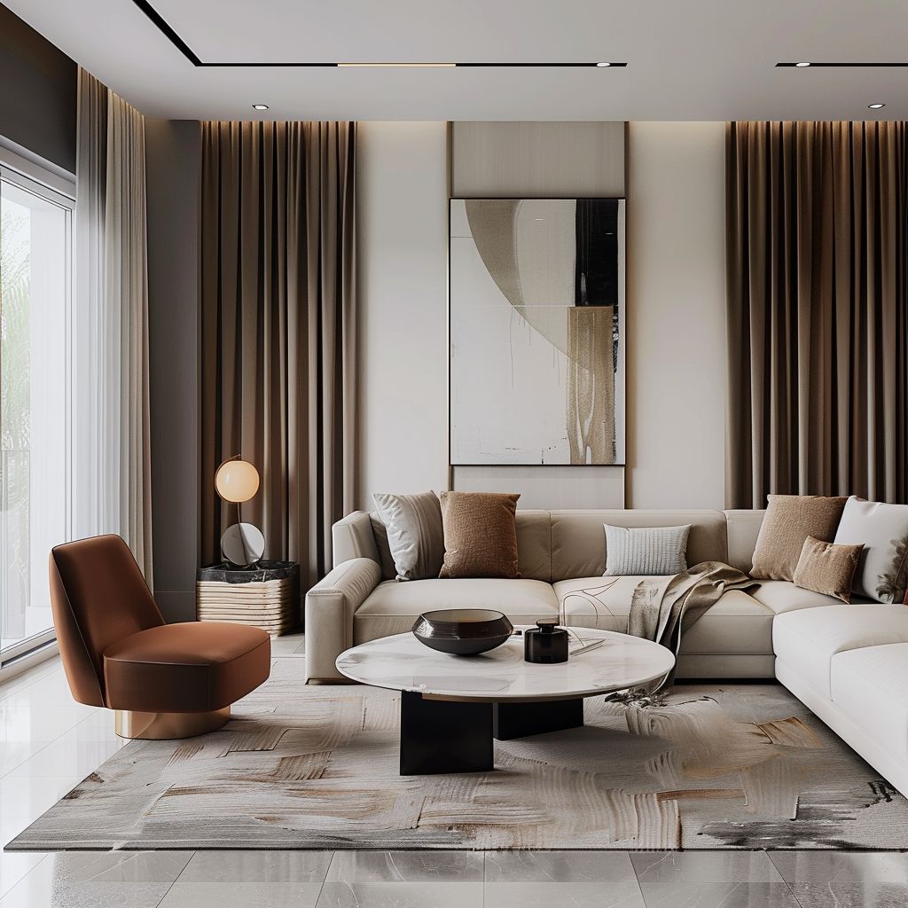 Modern Living Room: Aesthetic Design with Art, Sofa & More