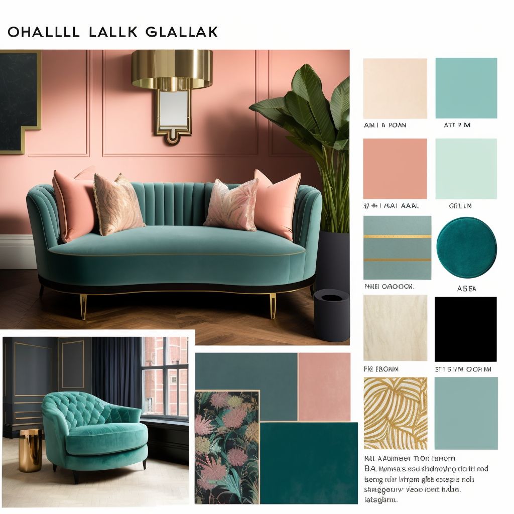 Art Deco Living Room: Teal, Coral & Mauve Extravaganza