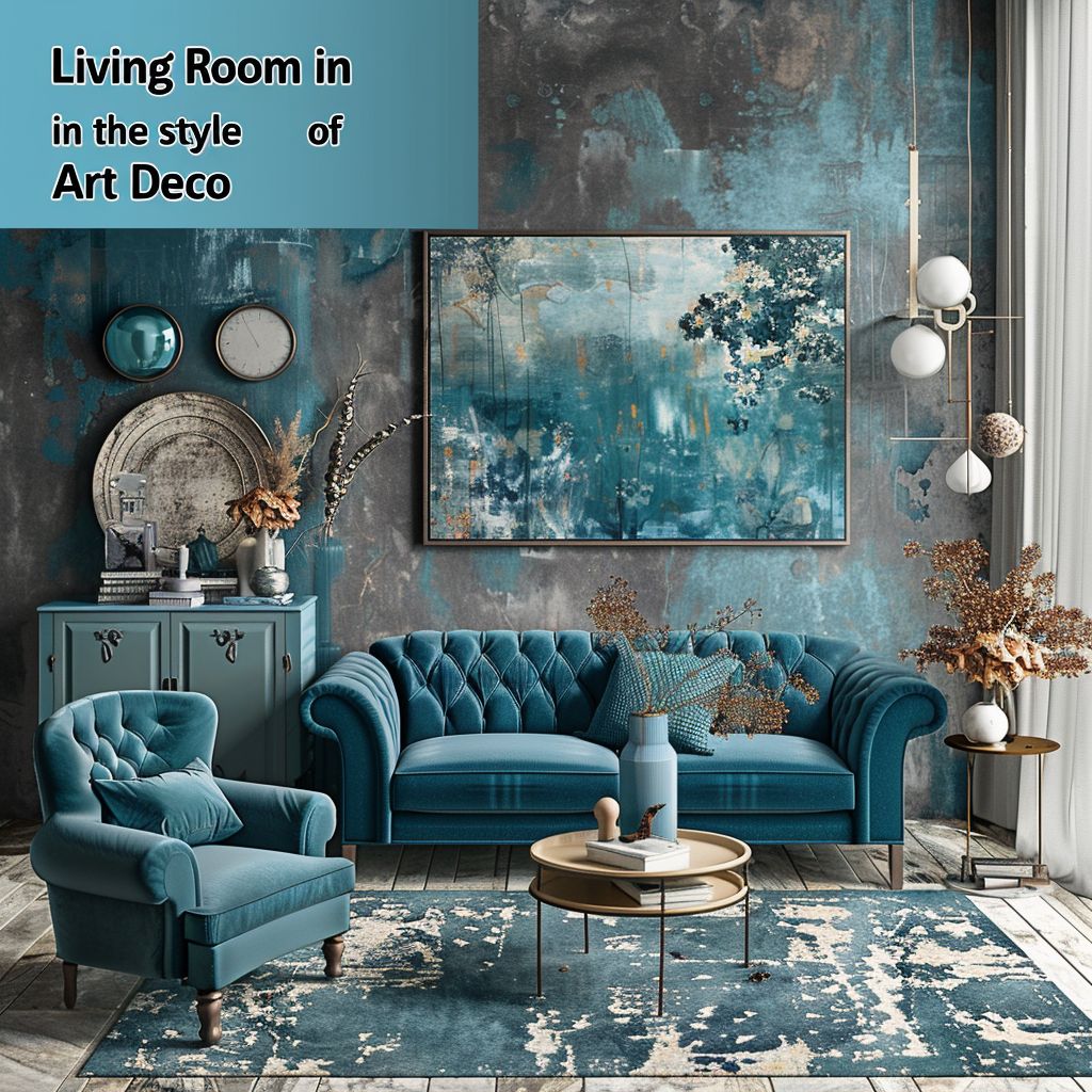 Art Deco Living Room: Slate Blue, Grey & Teal Elegance