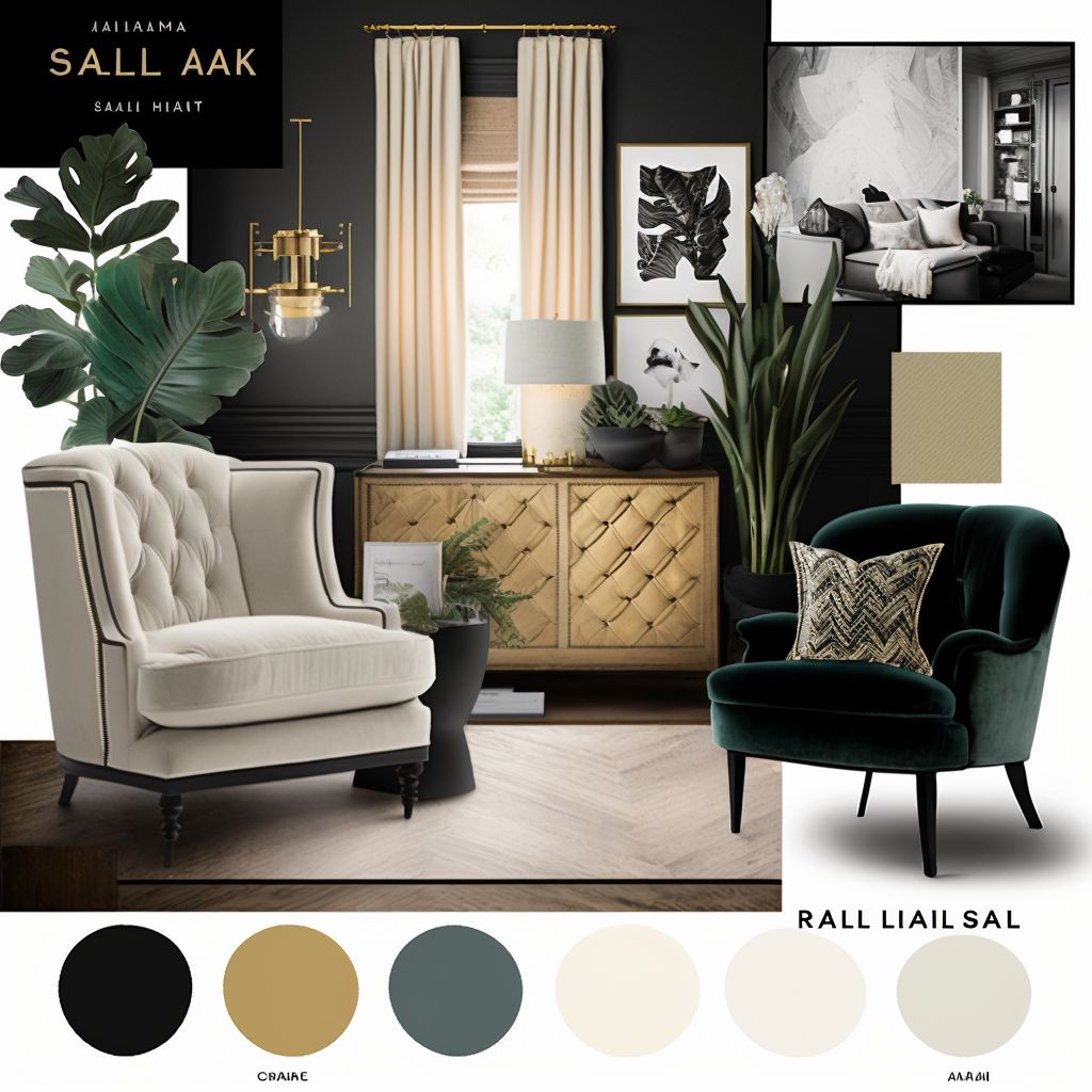 Art Deco Living Room: Tan, Beige & Black Sophistication