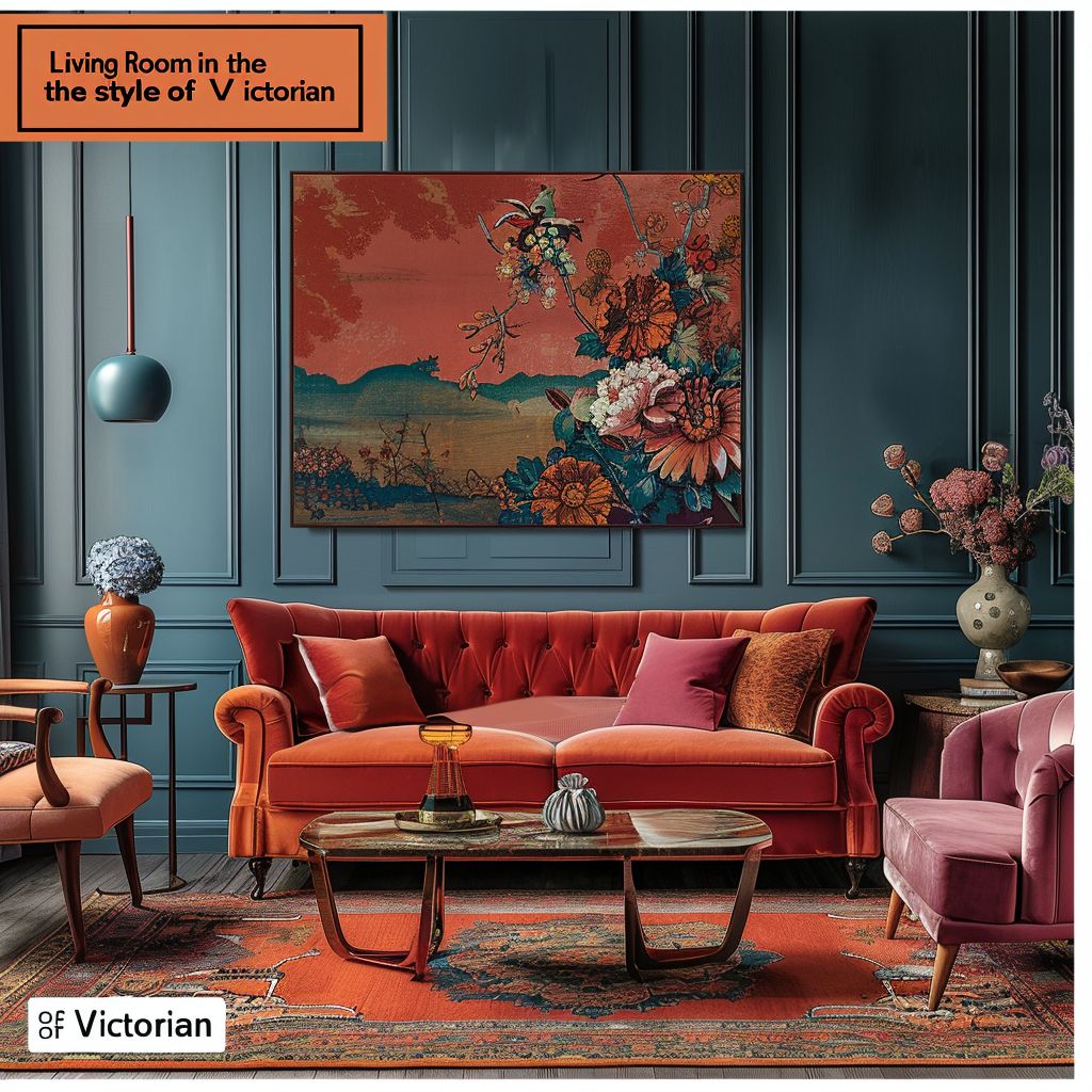 Victorian Living Room: Teal, Coral & Mauve Opulence