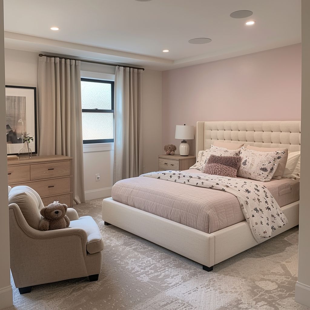 Modern Bedroom with Light Pink and Neutral Palette