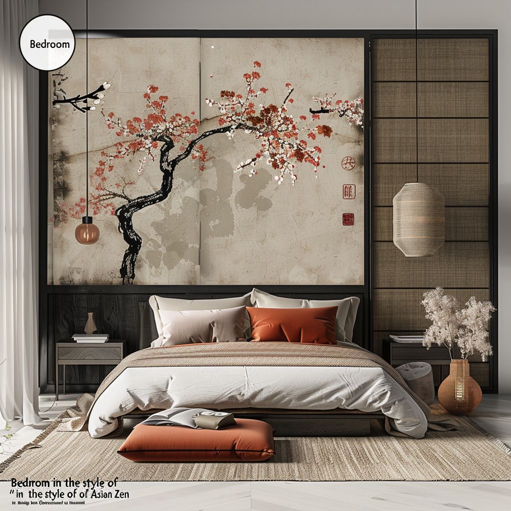 Asian Zen Bedroom: Off White, Black & Beige Tranquility