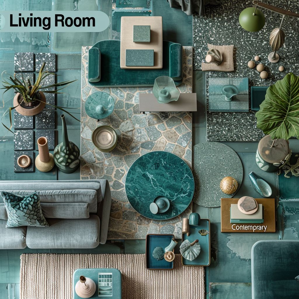 Contemporary Living Room: Blue, Teal & Green Harmony