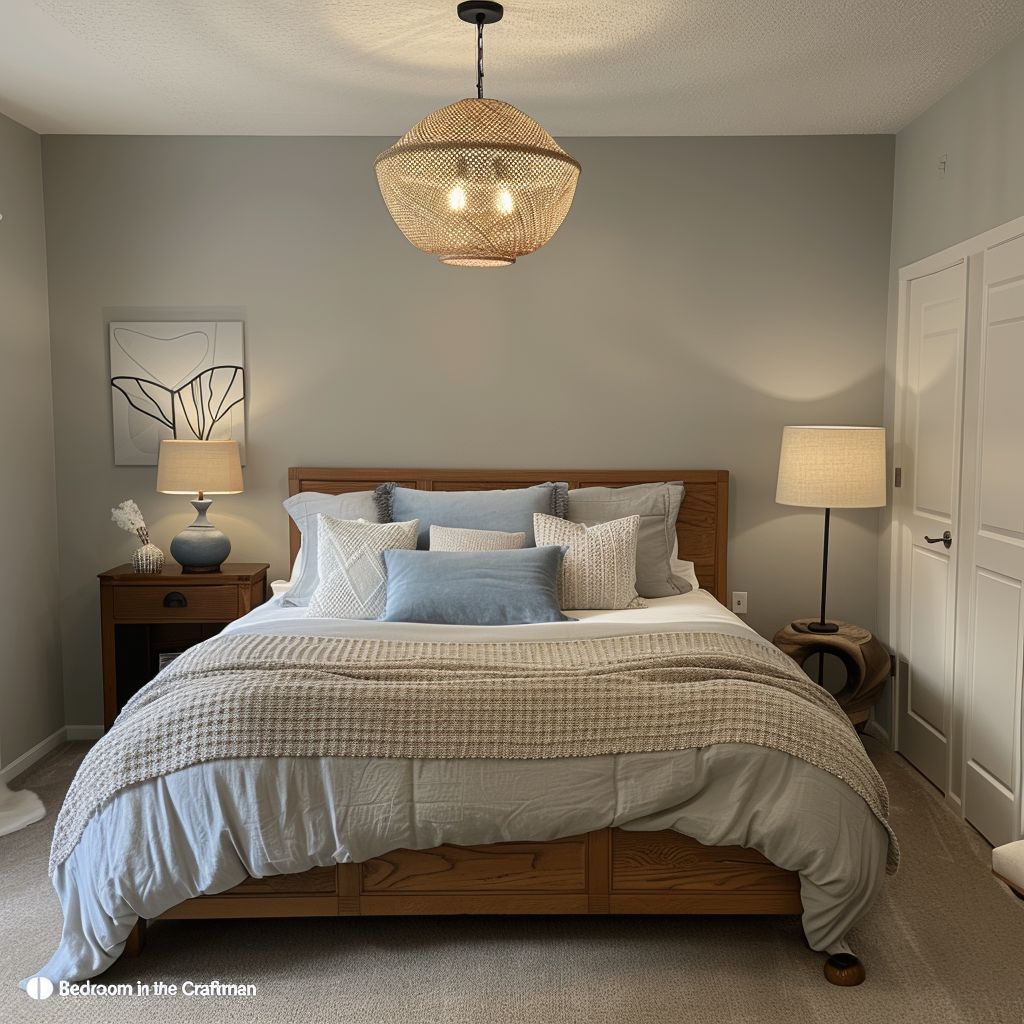 Craftsman Bedroom: Cream, Light Blue & Wooden Harmony