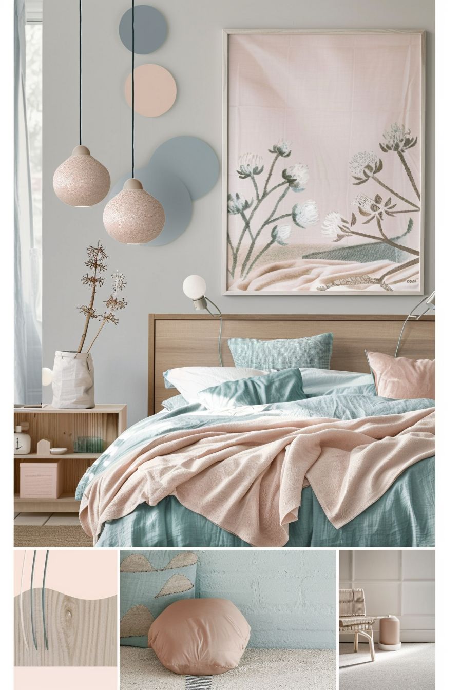 Scandinavian Bedroom: Light Pink, Blue & Green Bliss