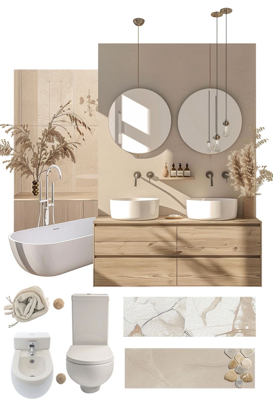 Scandinavian Bathroom: Tan, Beige & Ivory Elegance