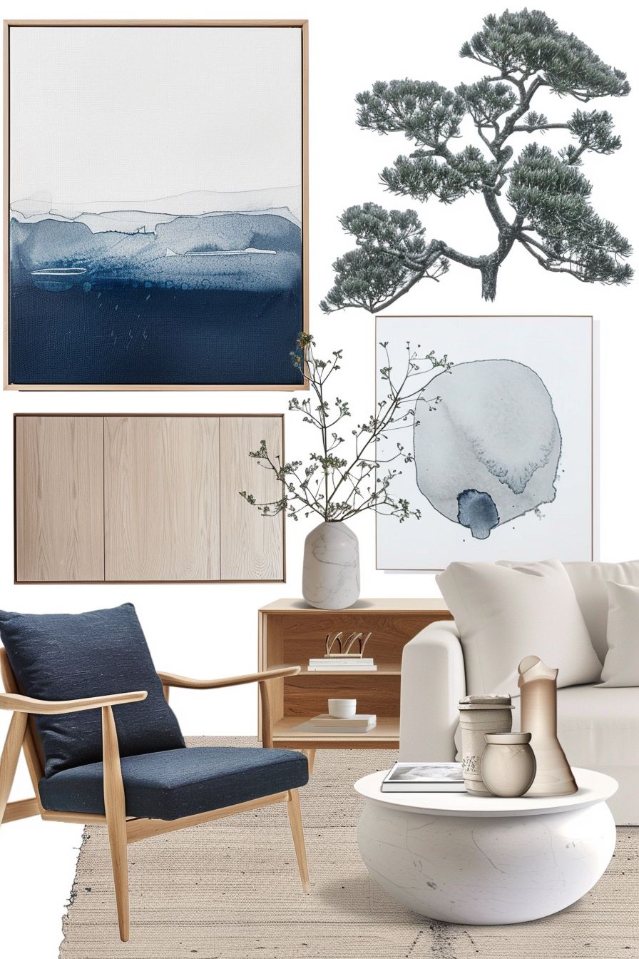 Scandinavian Living Room: White, Off-White & Navy Bliss