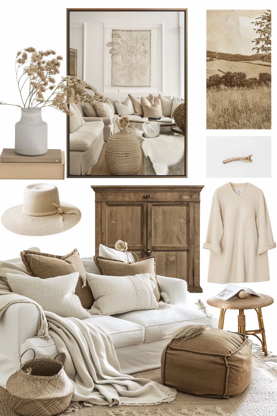 French Country Living Room: White, Beige & Light Brown Elegance