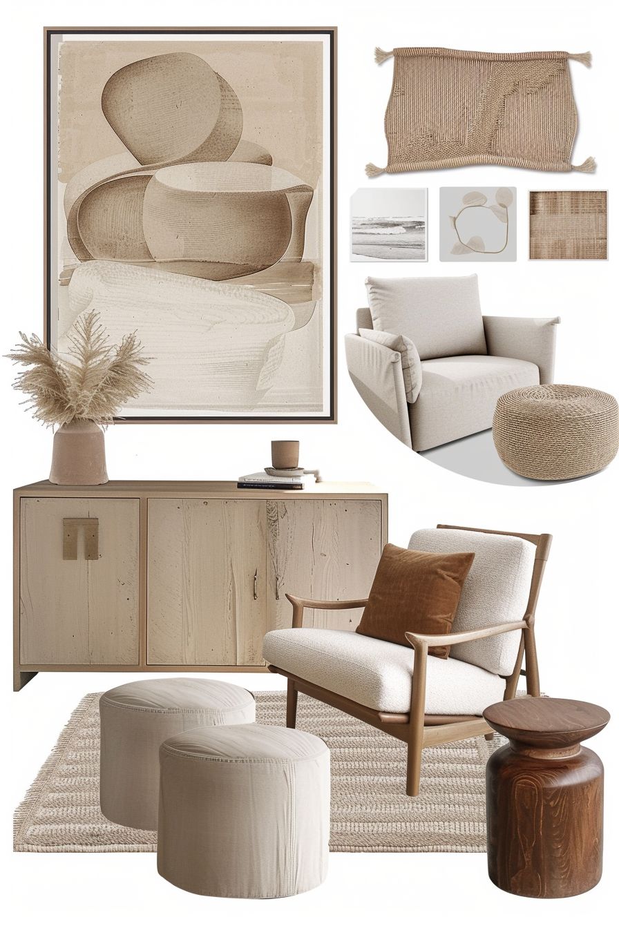 Minimalist Living Room: White, Beige & Light Brown Retreat