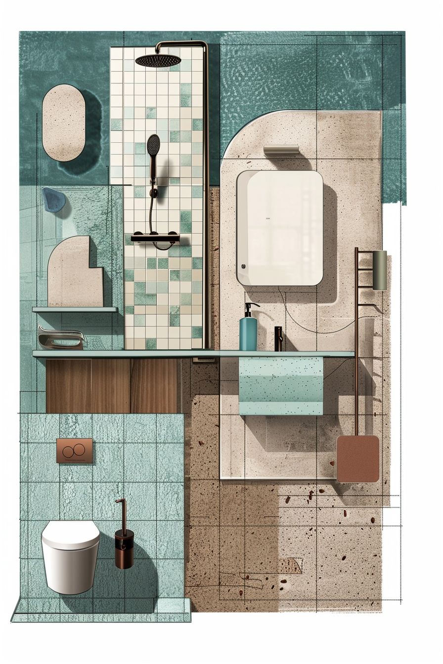 Mid-Century Modern Bathroom Bliss: Blue, Teal & Green Harmony