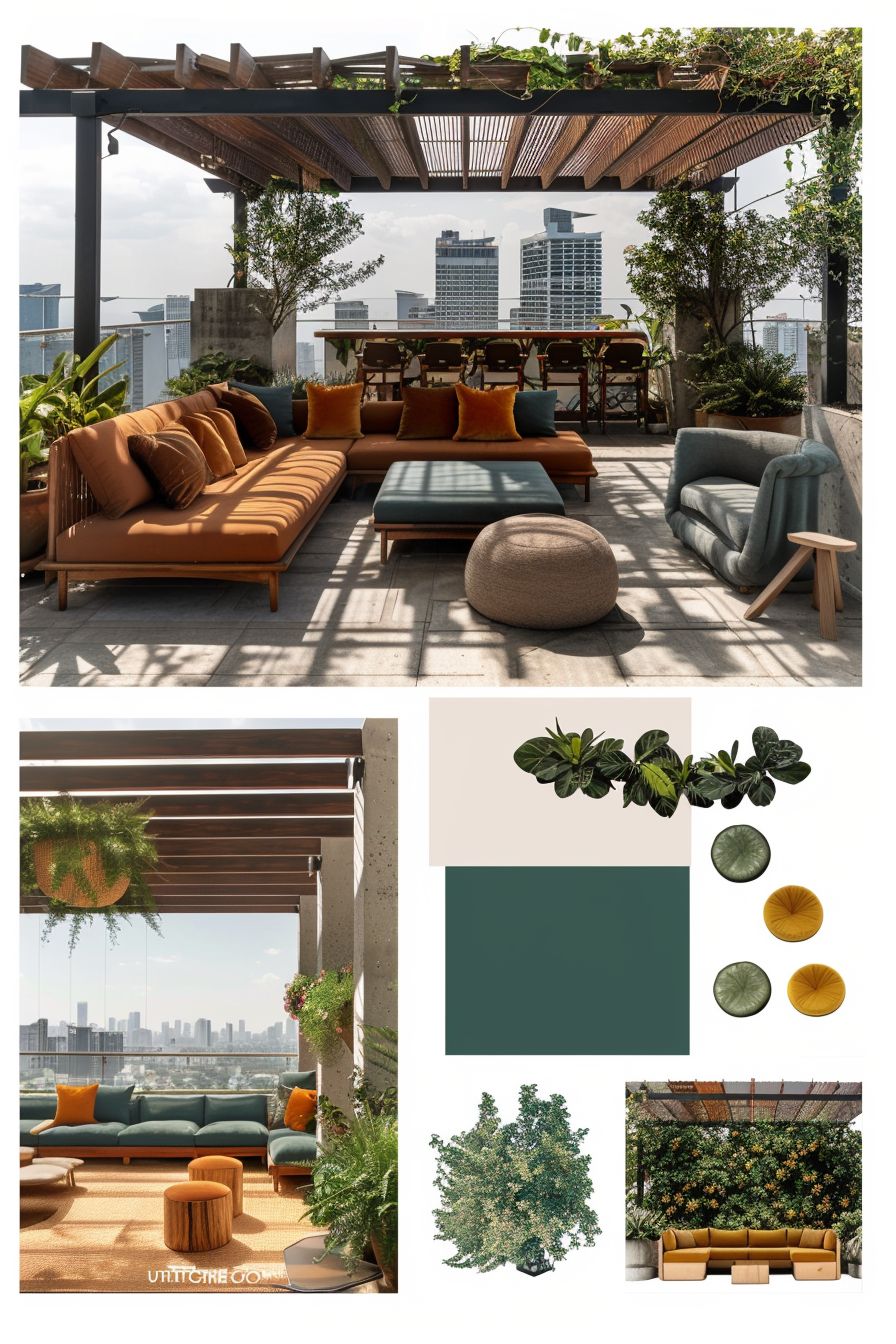 Garden Lounge: Earthy Greens & Skylines Elegance