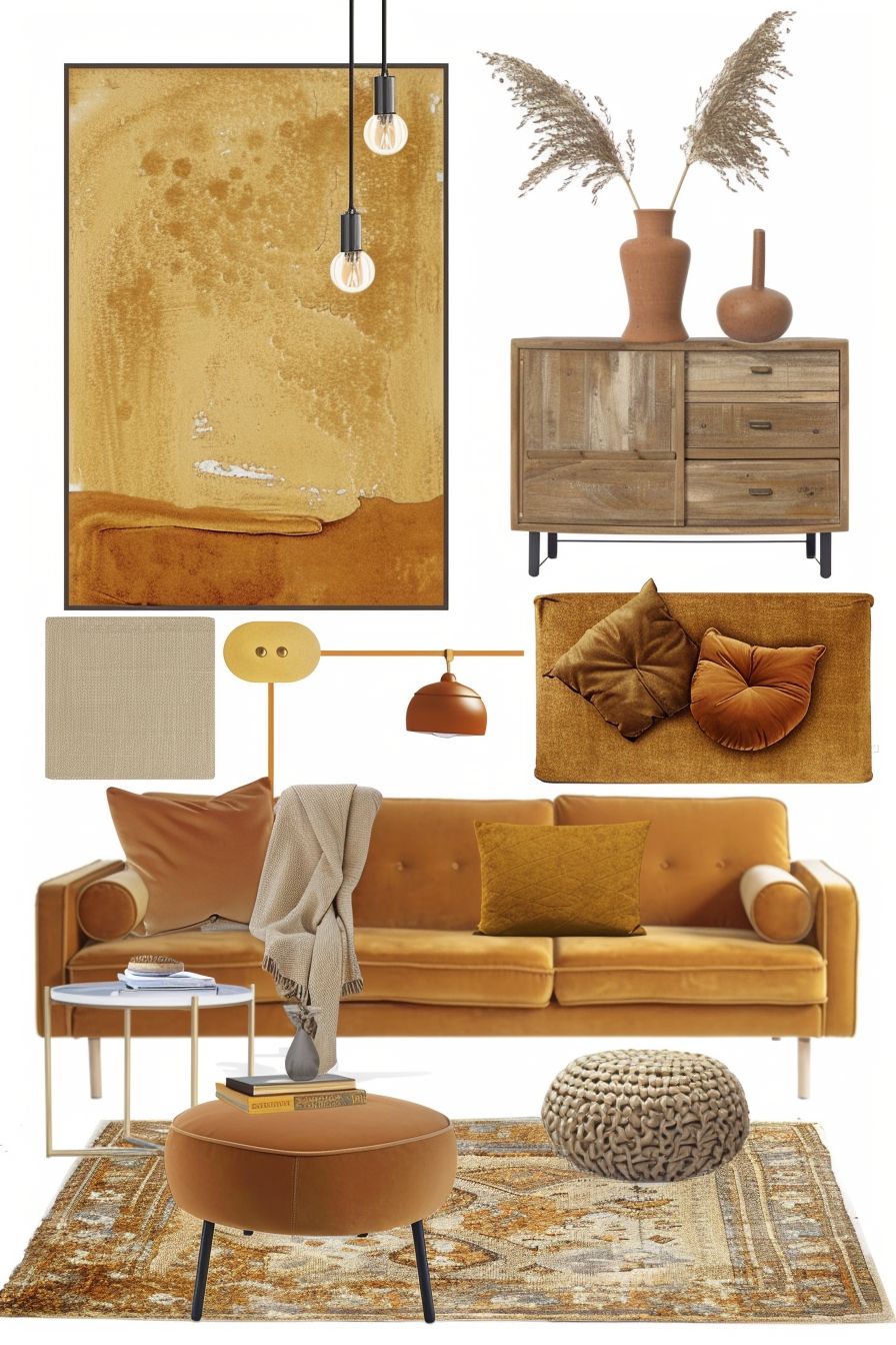 Rustic Living Room: Cozy Charm with Rust, Terra Cotta & Mustard