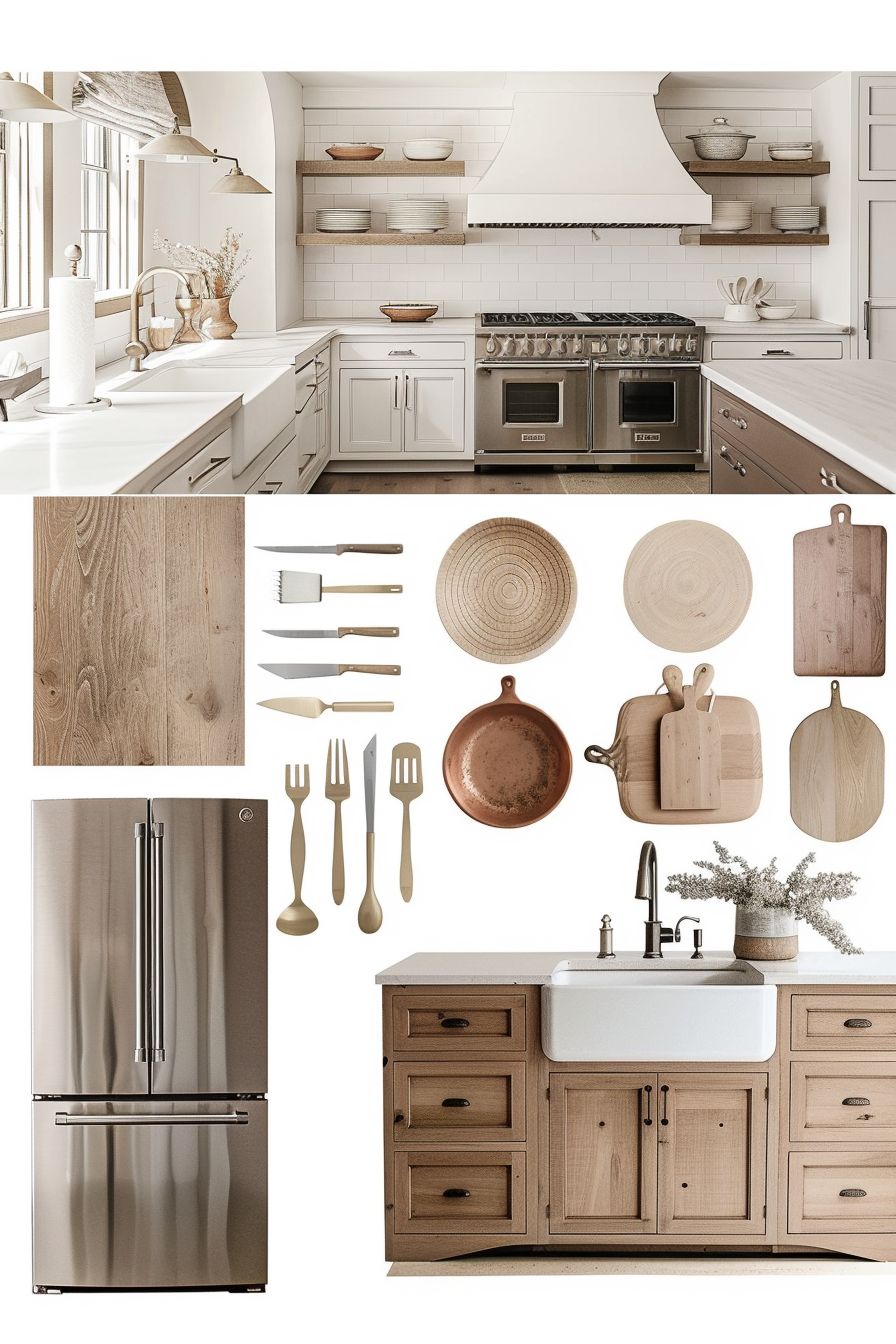 Charming Farmhouse Kitchen Design with White & Beige Tones