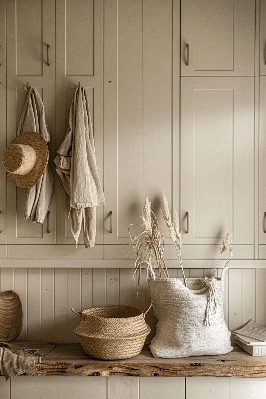 Coastal Mudroom Design: Tan, Beige & Ivory Elegance