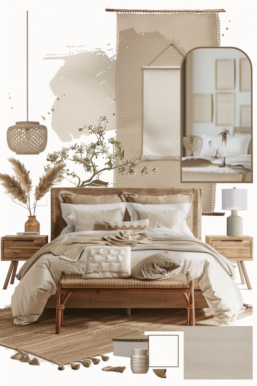 Tranquil Asian Zen Bedroom Design with Tan, Beige & Ivory