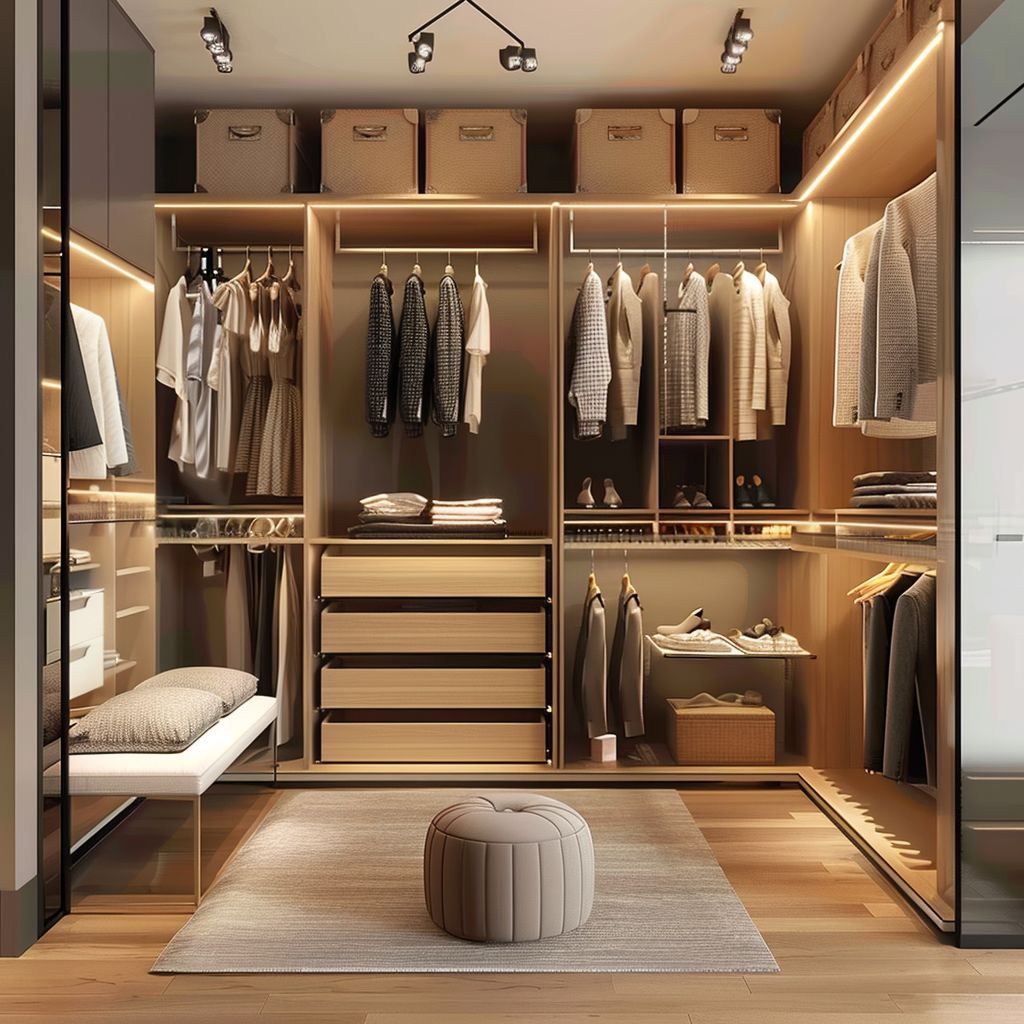 Artistic and Cozy Closet Design with Elegant Furnishings