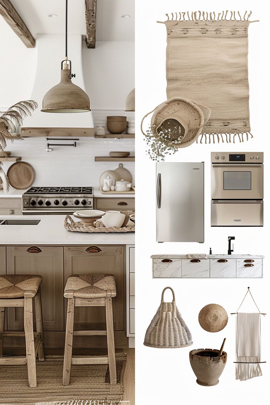 Coastal Kitchen Bliss: White, Beige & Light Brown Elegance