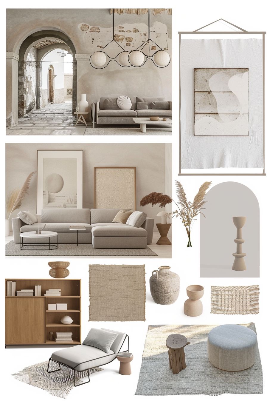 Mediterranean Living Room: Cozy Elegance with White, Beige, Light Brown