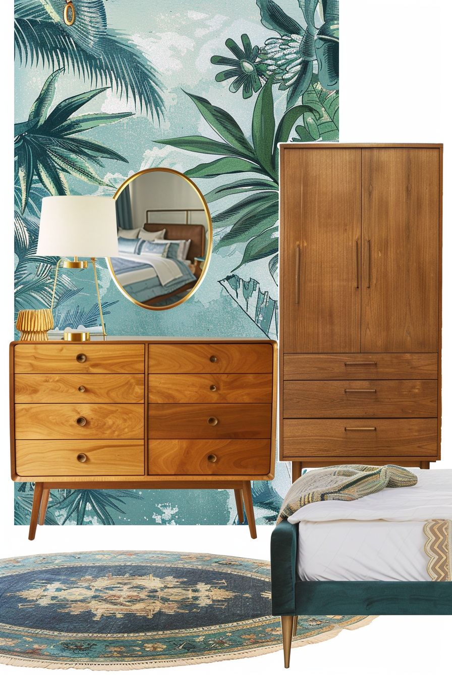 Mid-Century Modern Bedroom: Blue, Teal & Green