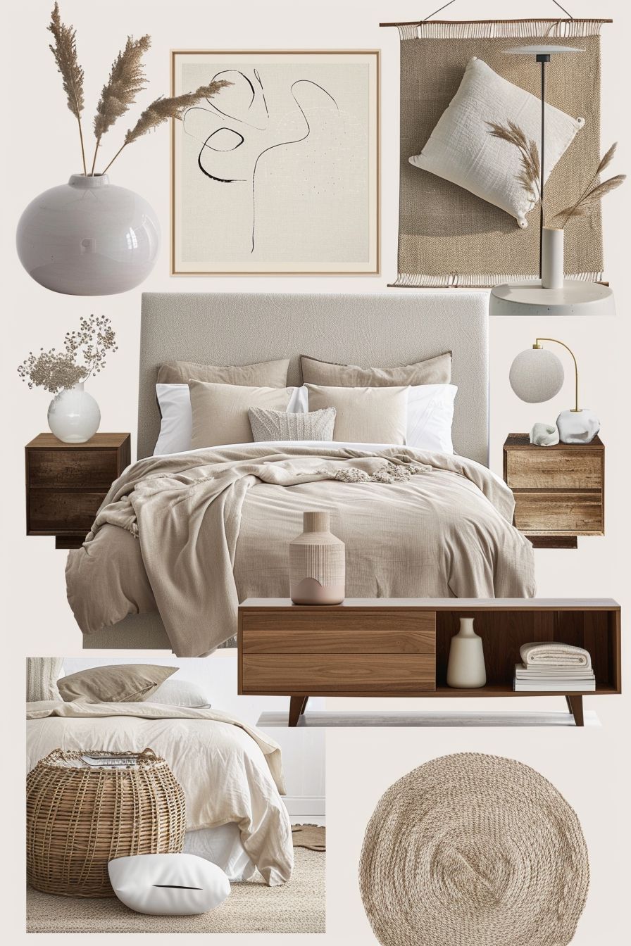 Elegant Contemporary Bedroom Design with Tan, Beige, and Ivory