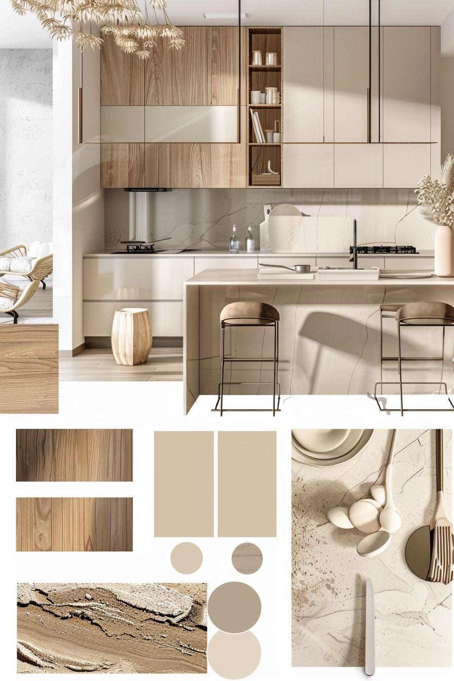 Modern Kitchen Design: Sleek White, Beige & Light Brown