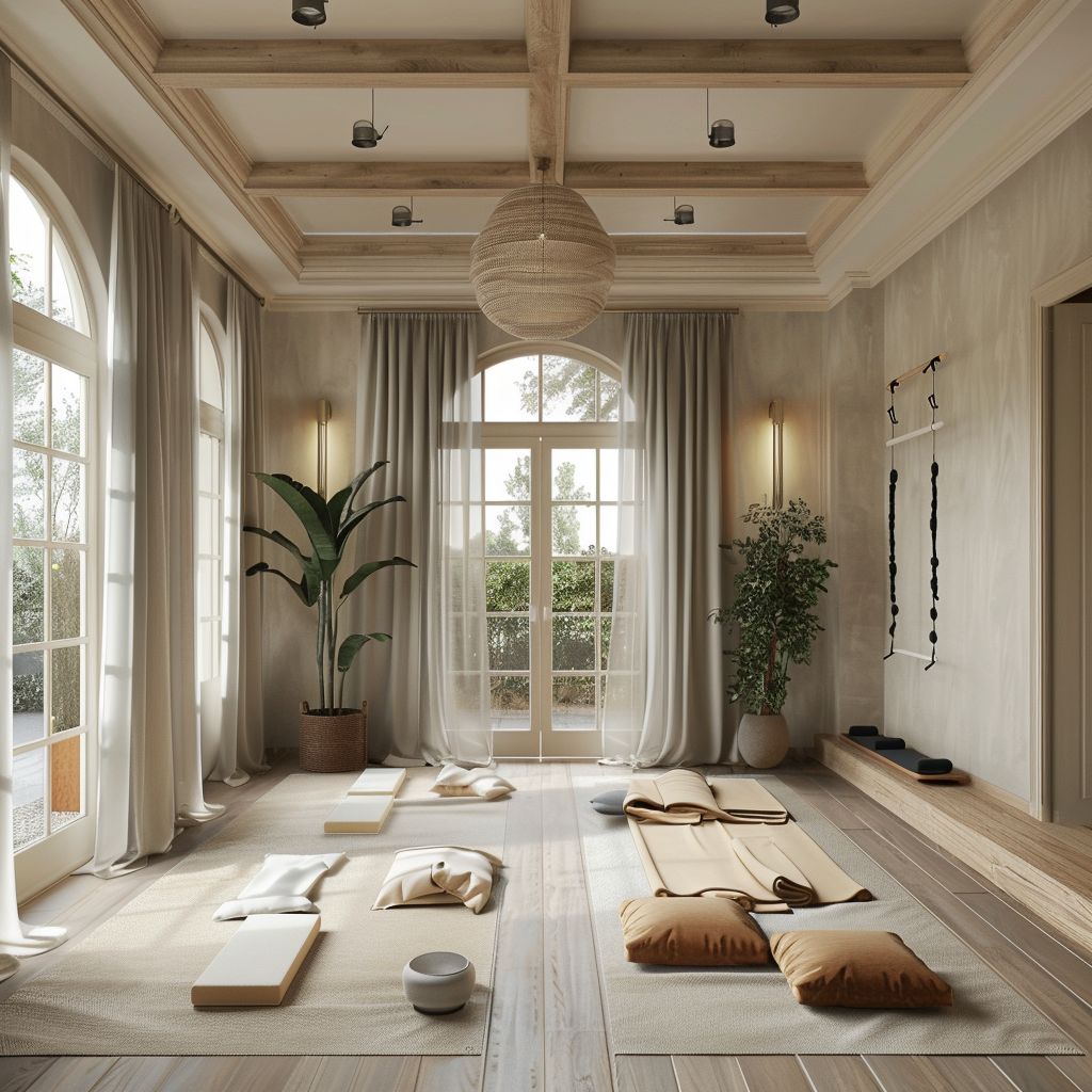 Tranquil French Country Yoga Studio with Big Windows