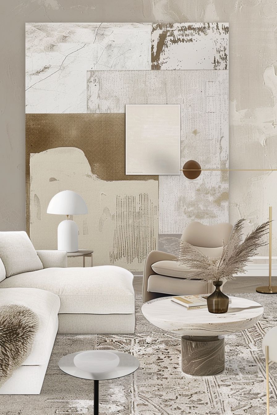 Modern Living Room: Elegant White, Beige & Grey Decor