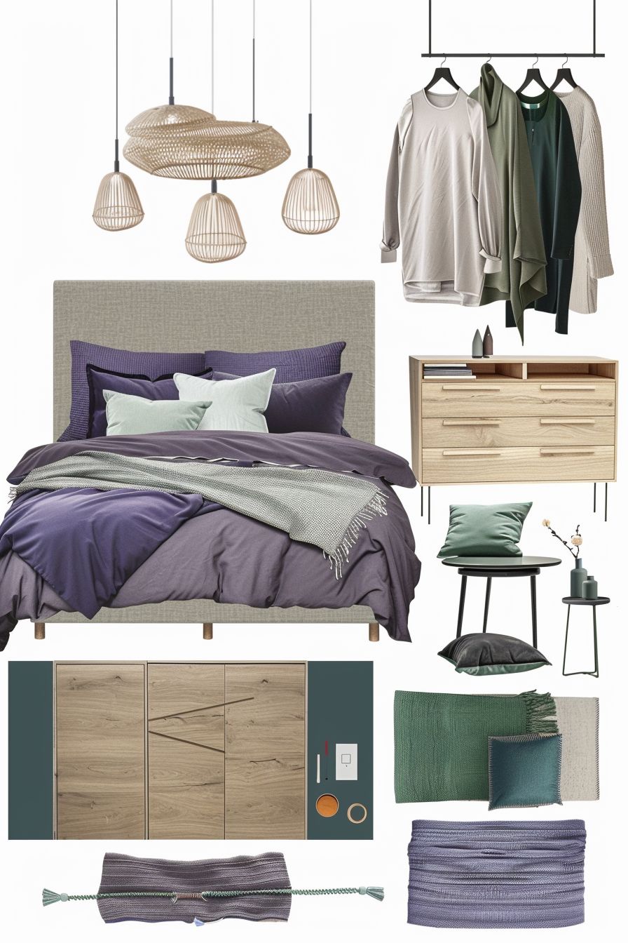 Serene Minimalist Bedroom Design with Blue, Green & Purple