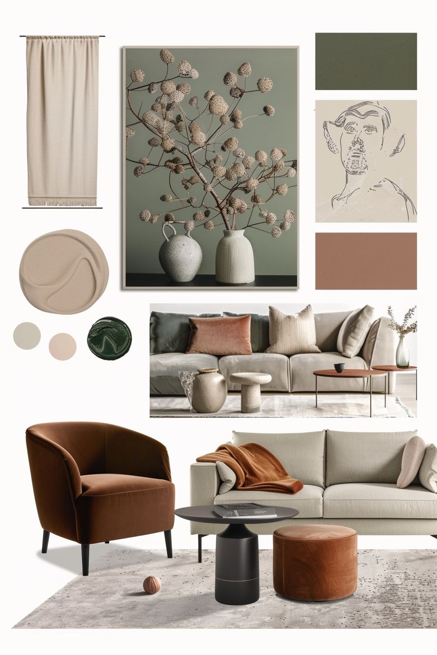 Modern Living Room Bliss: Forest Green & Dusty Rose