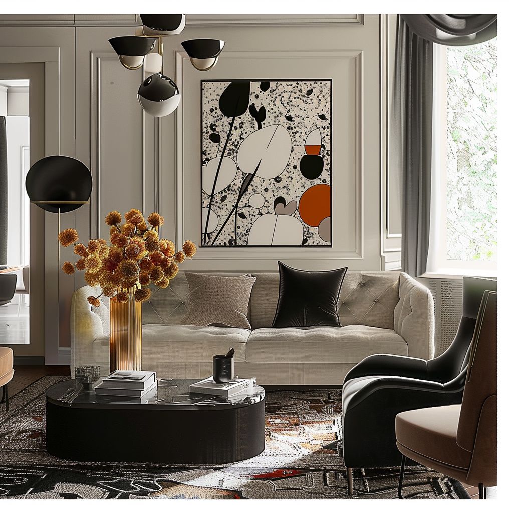 Chic & Cozy Living Room Design with Elegant Artwork