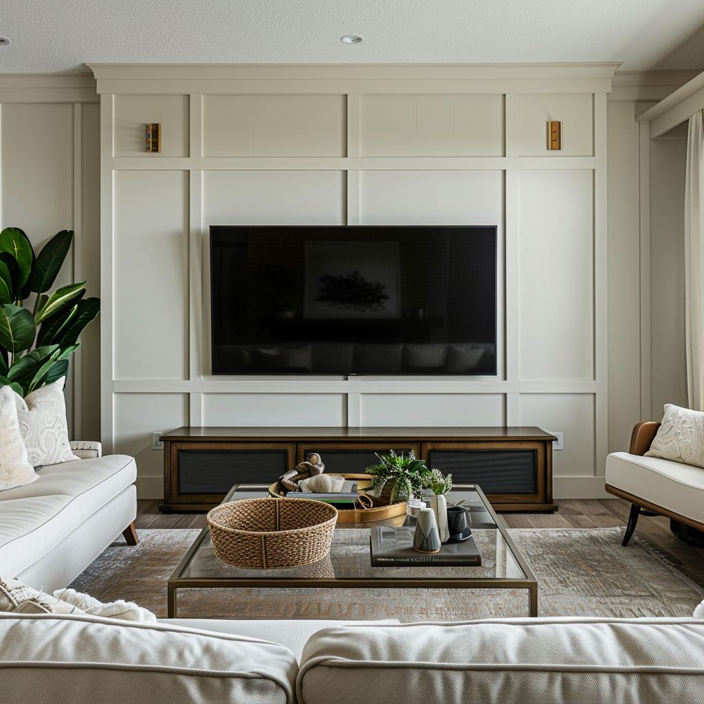 Chic Studio McGee Living Room with Stylish TV Wall