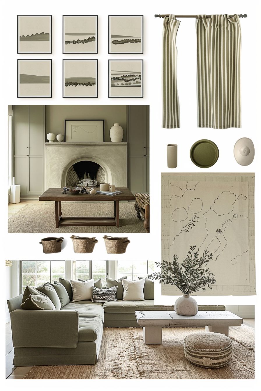 Rustic Living Room: Sage Green & Off White Serenity