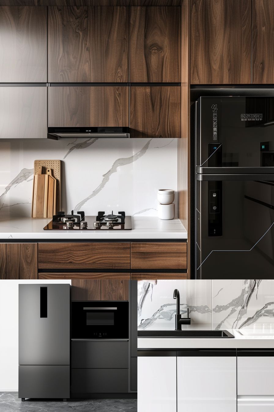 Sleek Minimalist Kitchen Design with Dark Brown Accents