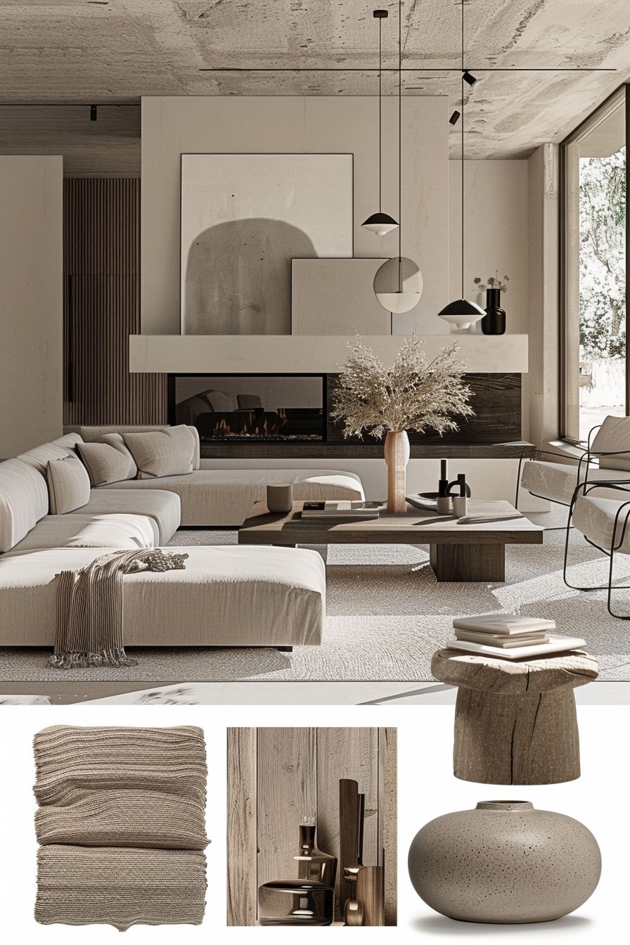 Modern Living Room: Elegant Neutral Tones & Contemporary Style