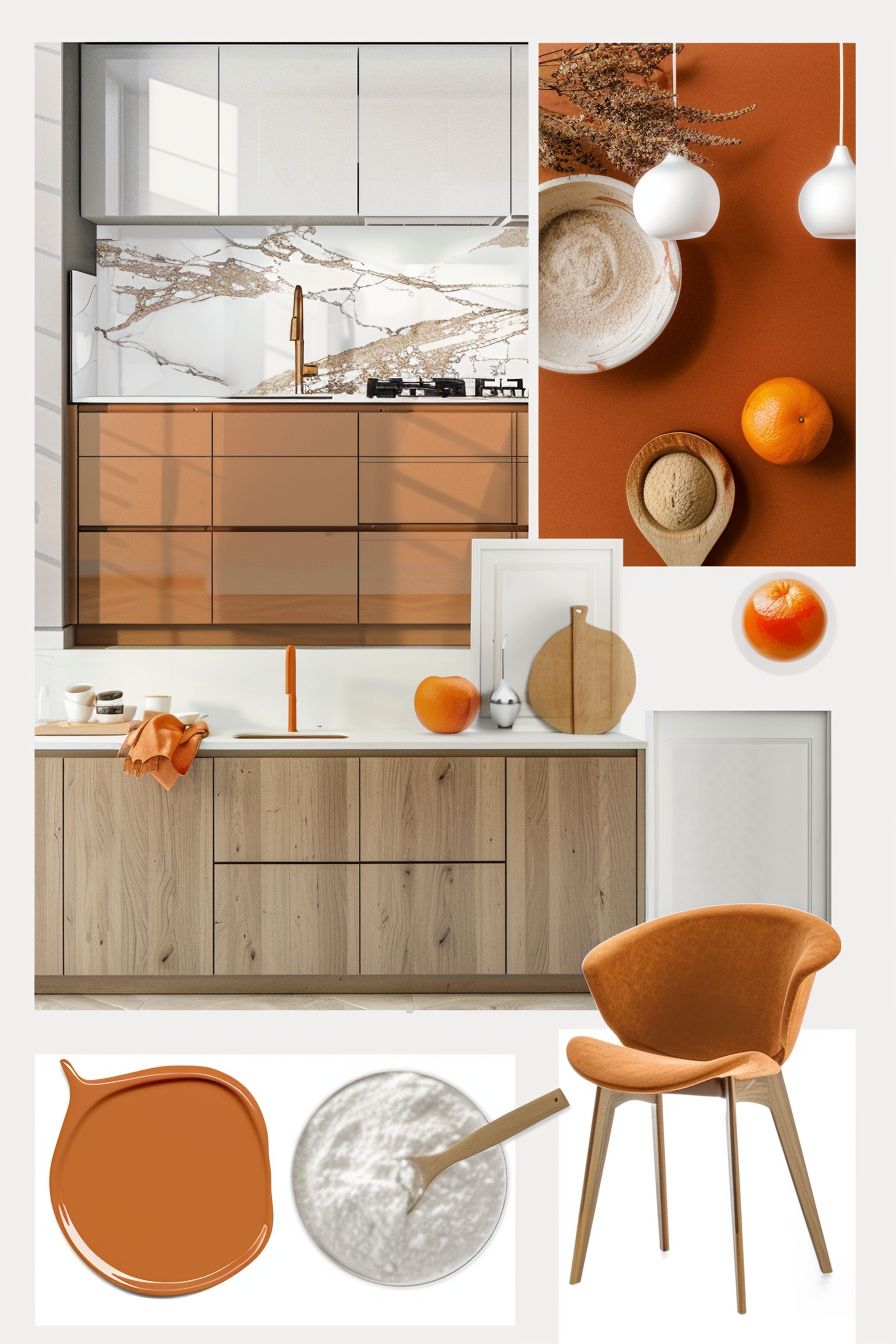 Modern Kitchen Design with Vibrant Orange Details