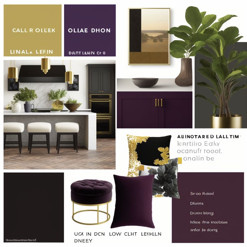 Elegant Mediterranean Living Room: Deep Plum, Black & Gold