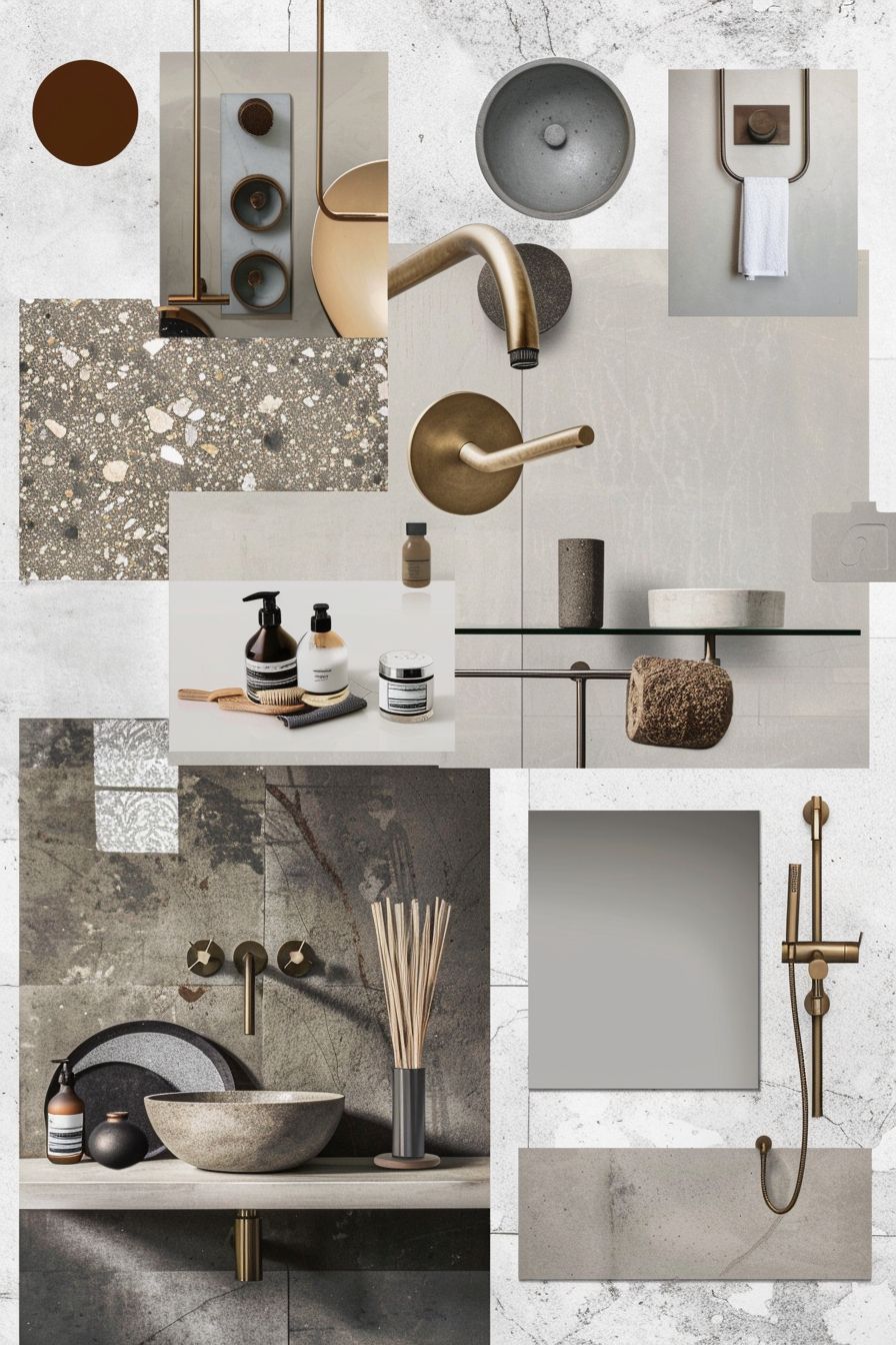 Modern Bathroom Design: Bronze Accents & Grey Tiles