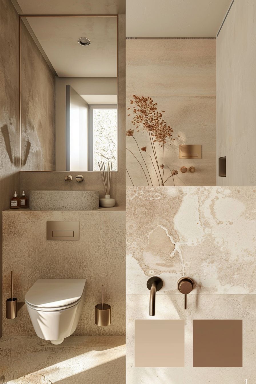 Minimalist Bathroom Design: Tiny Tan, Beige, and Ivory Oasis