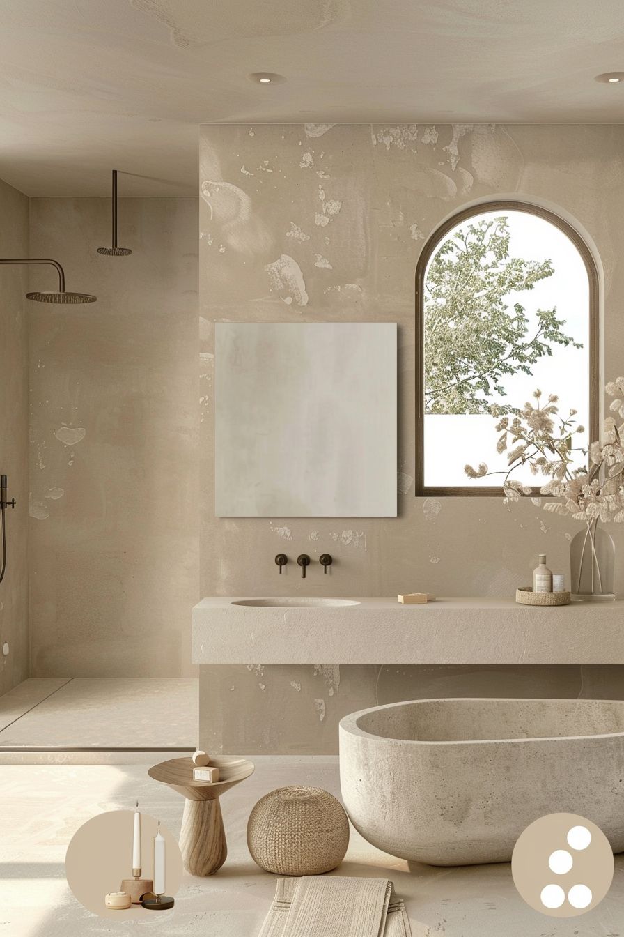 Minimalist Bathroom Design with Tan, Beige, and Ivory Hues