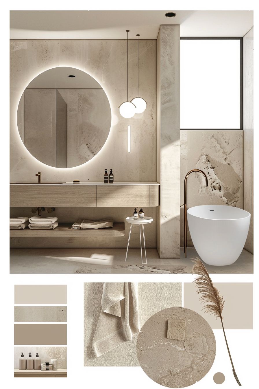 Minimalist Bathroom Design with Tan, Beige & Ivory Accents